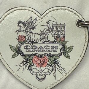 Coach White Heart Leather Keychain